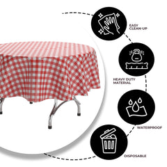 Round Red Gingham Plastic Table Covers | 6 Pack