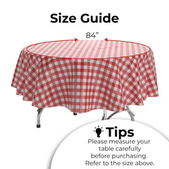 Round Red Gingham Plastic Table Covers | 6 Pack