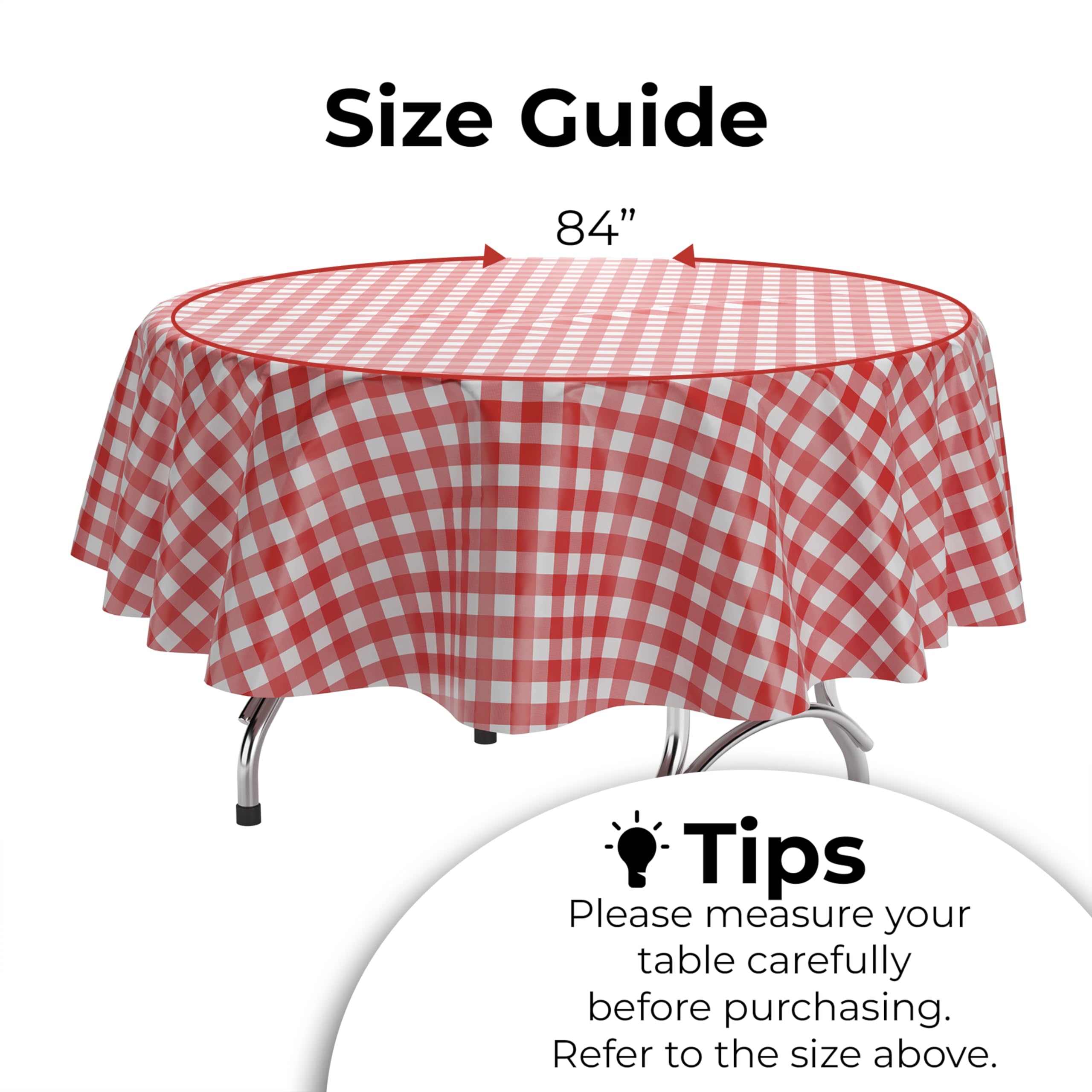 Round Red Gingham Plastic Table Covers | 12 Pack