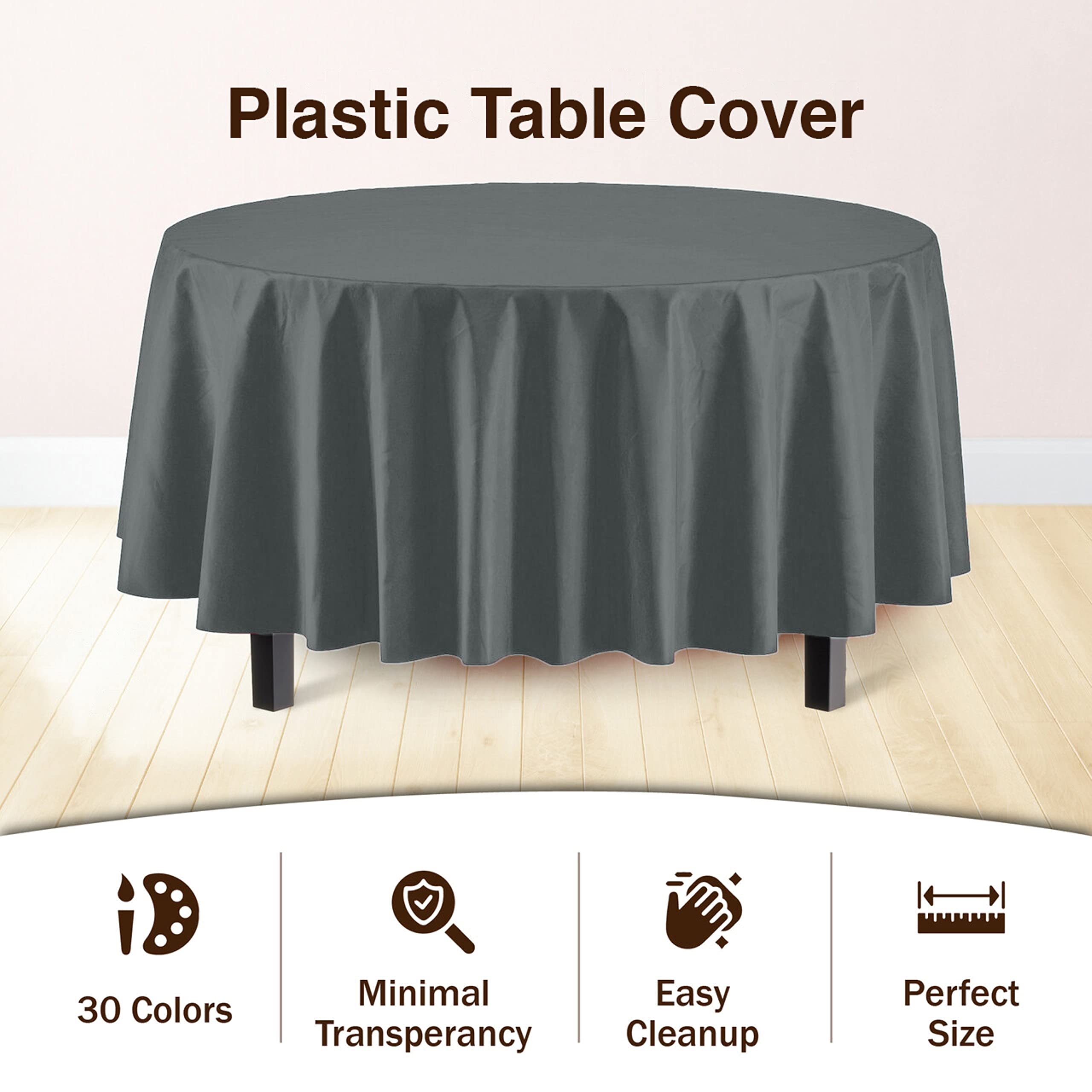 Premium Round Silver Plastic Table Covers | 12 Pack