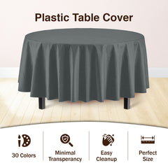 Premium Round Silver Plastic Table Covers | 12 Pack