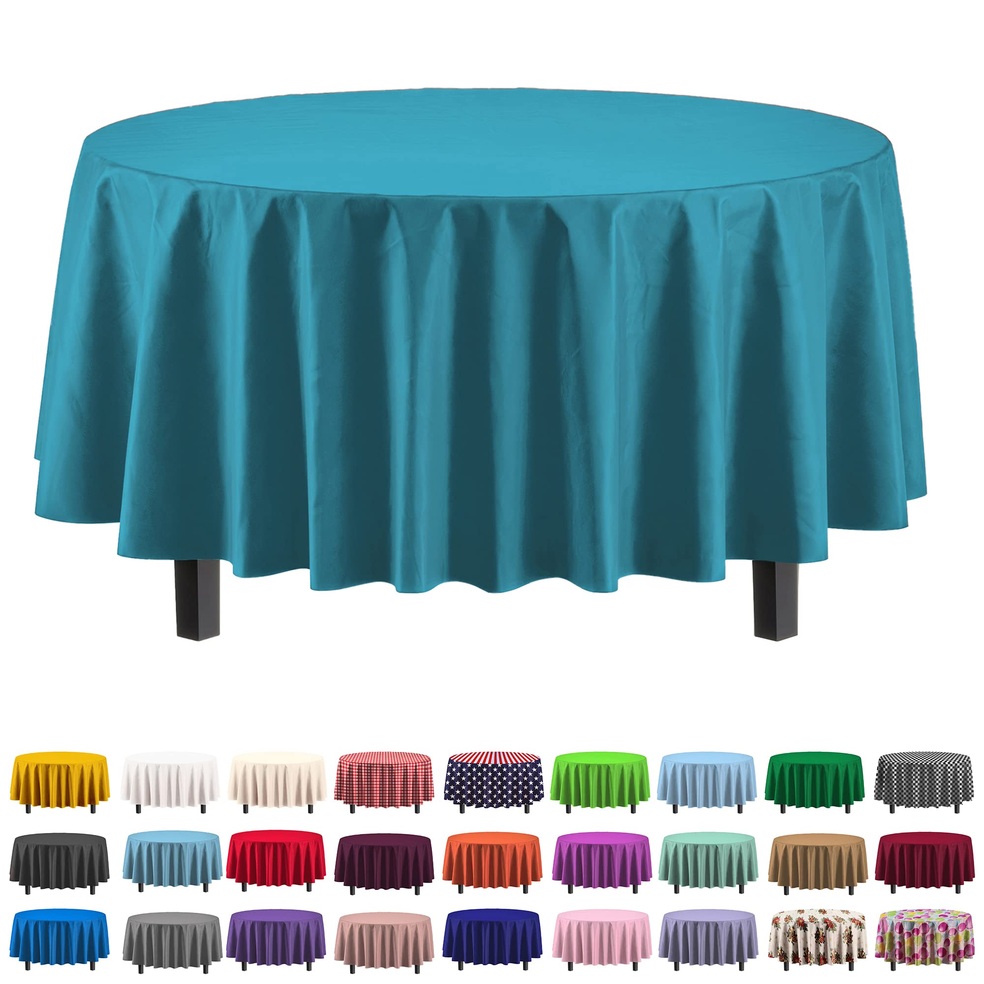 Round Turquoise Plastic Table Cover | Case of 48