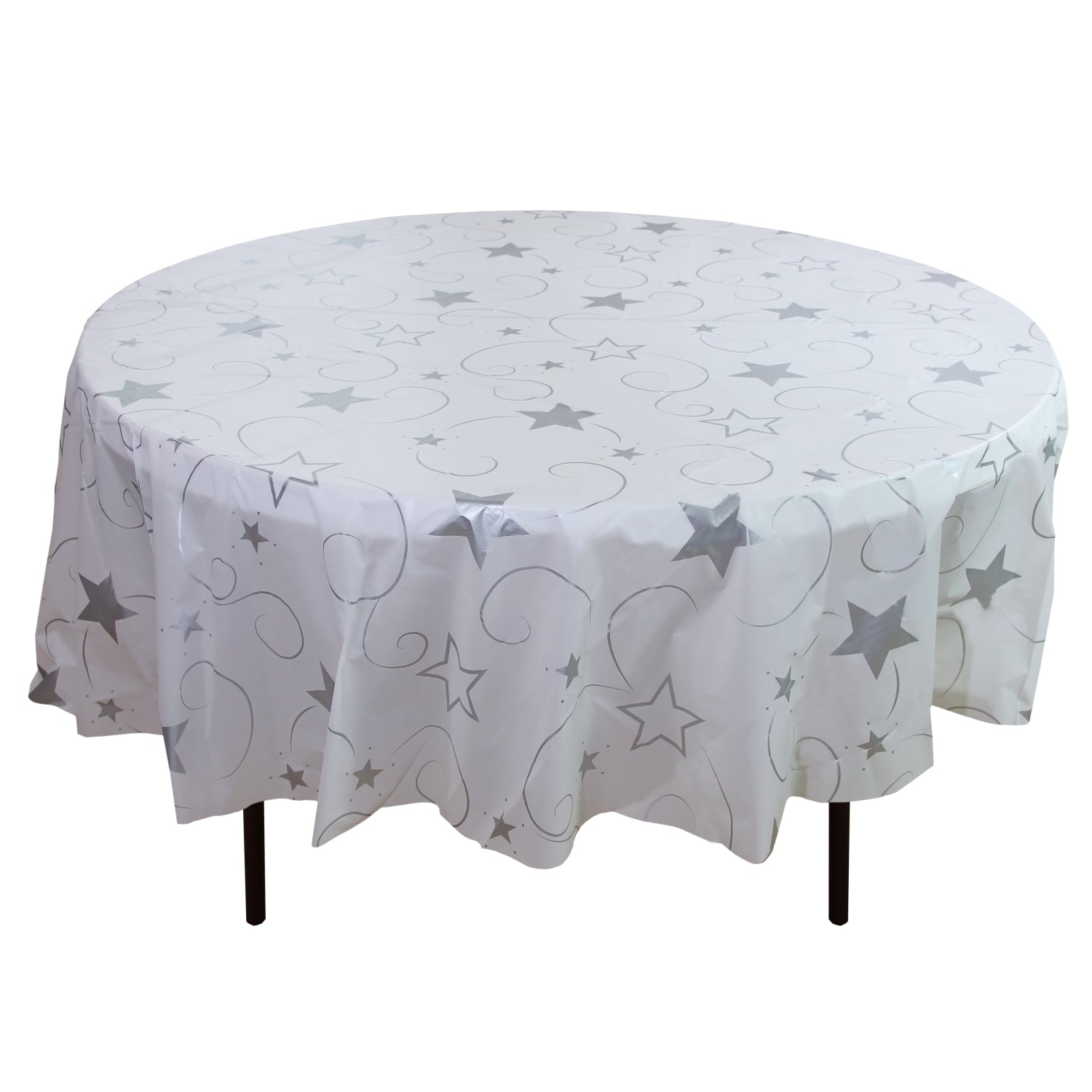 84" Round Silver Star Printed Table Cover