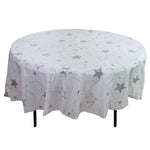 84 In. Round Silver Star Printed Plastic Table Cover