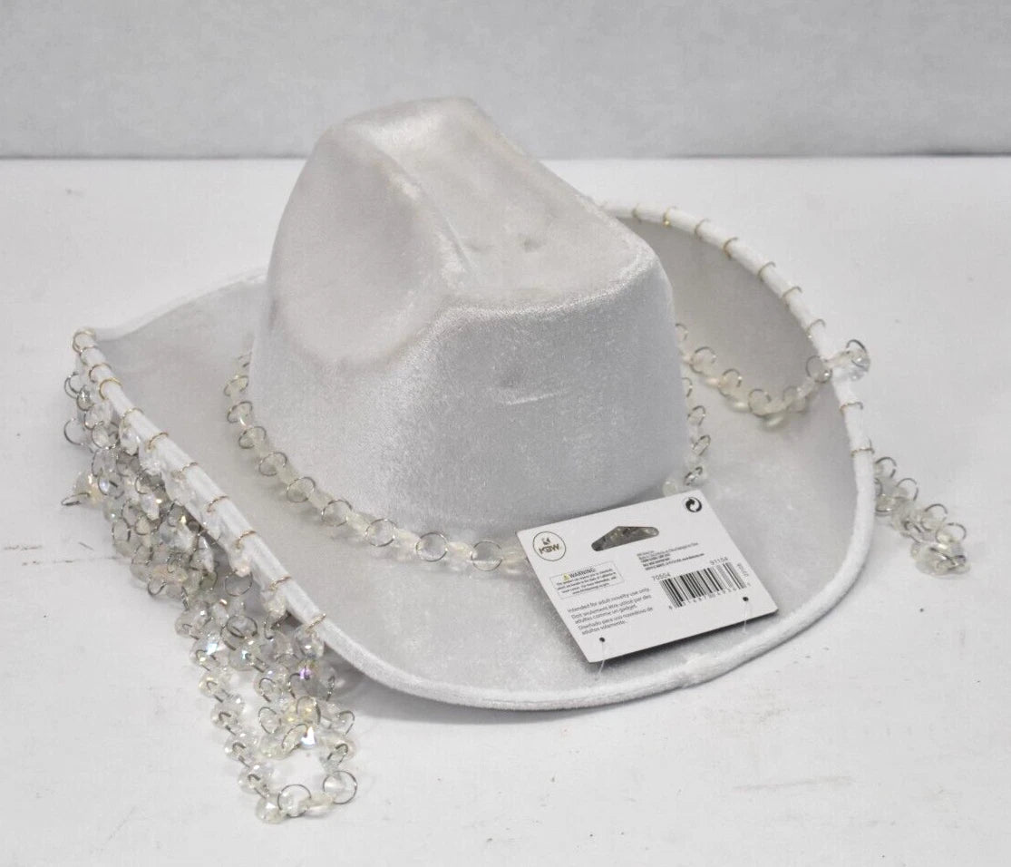 White Cowboy Hat with Jewel Fringe