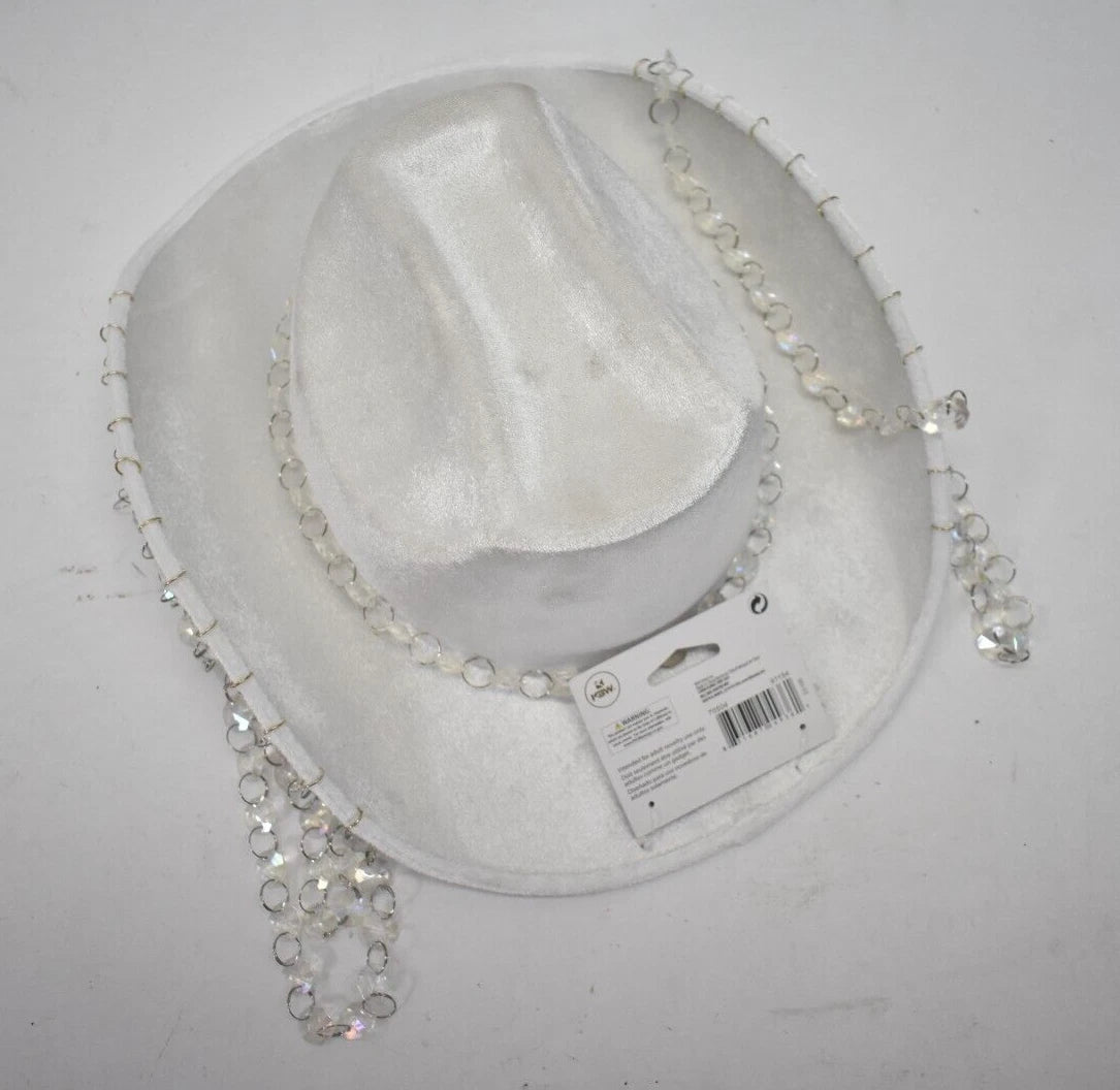 White Cowboy Hat with Jewel Fringe