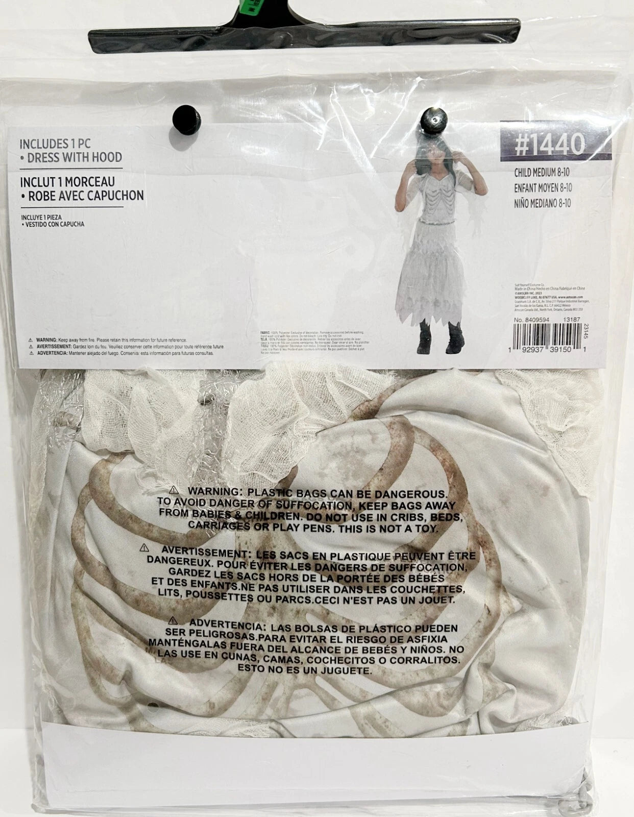 Girls' Skeleton Ghost Costume - Child M (8-10)