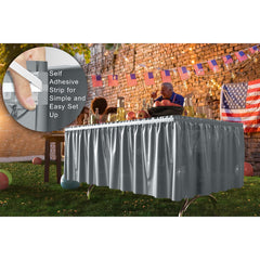 Silver Plastic Table Skirt | 6 Pack