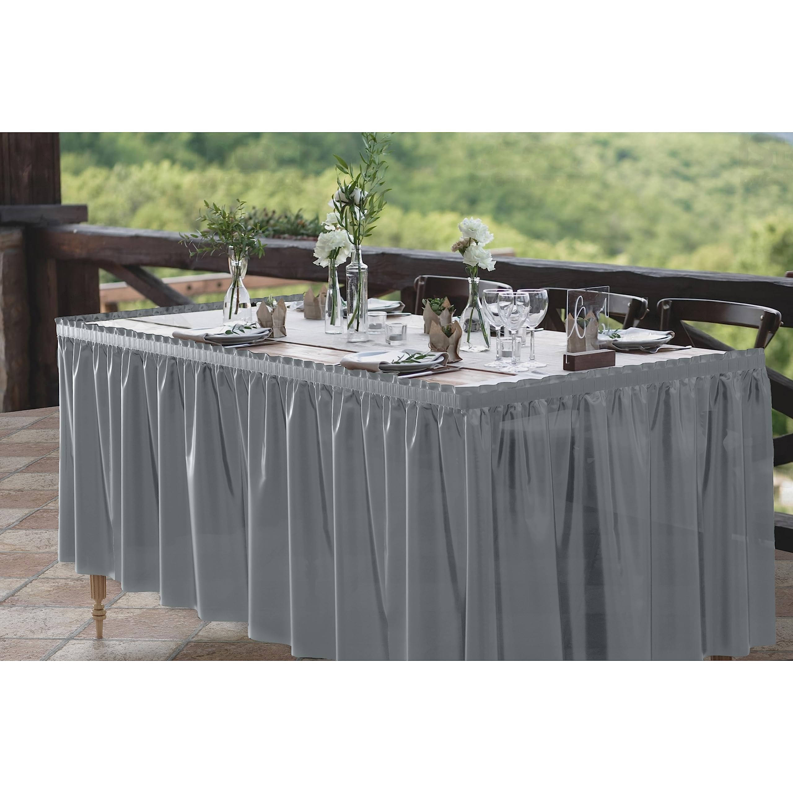 Silver Plastic Table Skirt | 6 Pack