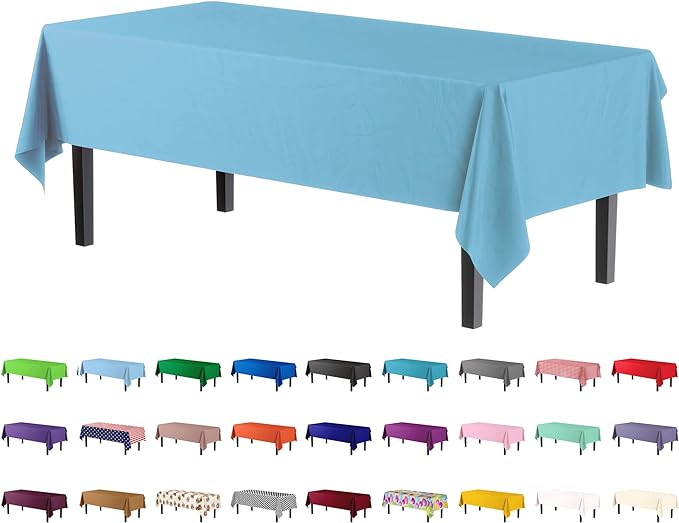 Premium Sky Blue Plastic Table Covers | 12 Pack