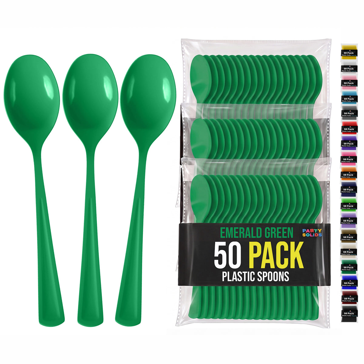 Heavy Duty Emerald Green Plastic Spoons | 7 in. | 50 Count