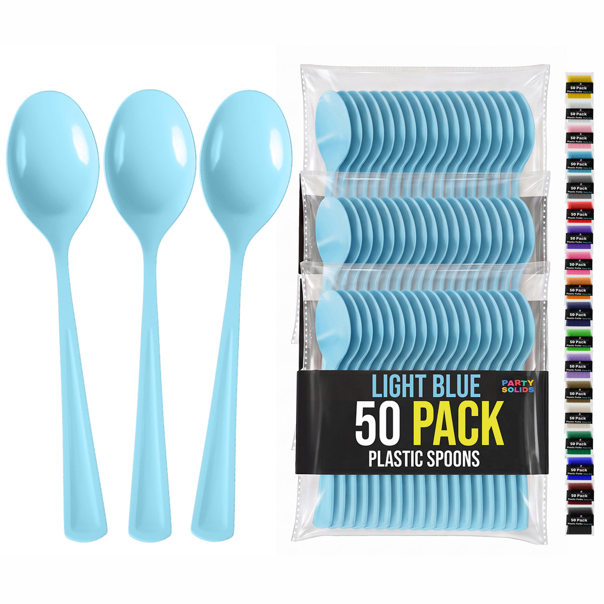 Heavy Duty Light Blue Plastic Spoons | 7 in. | 50 Count