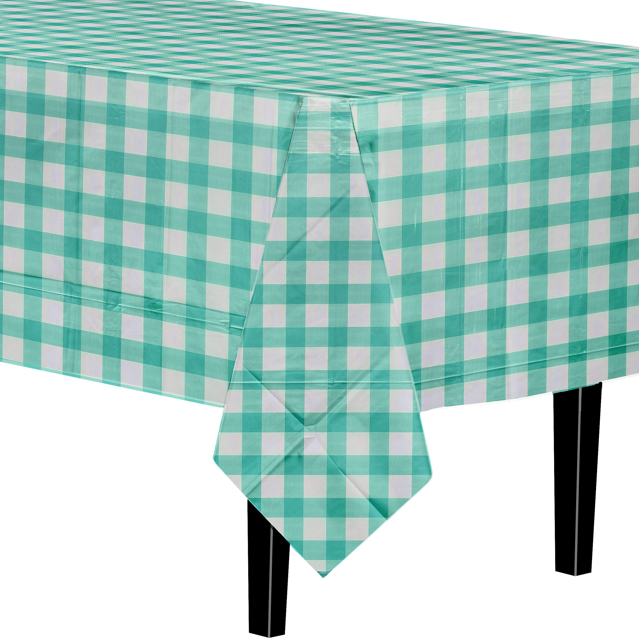 Teal Gingham Plastic Table Covers | 12 Pack