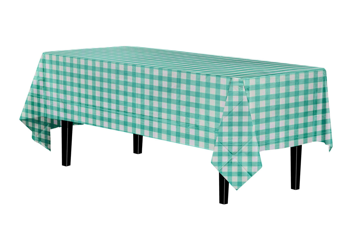 Teal Gingham Plastic Table Covers | 6 Pack