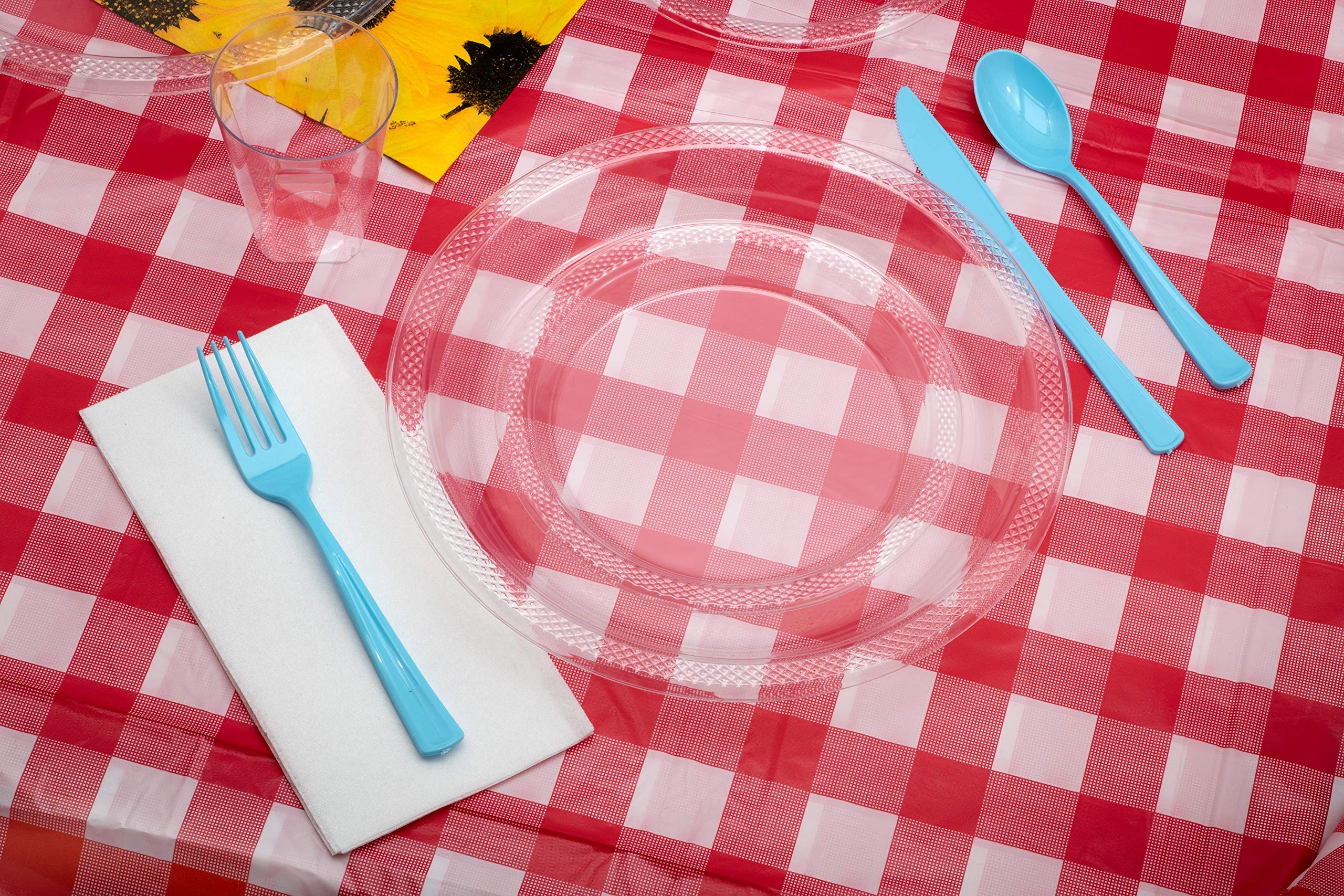 Teal Gingham Plastic Table Cover | Case of 48