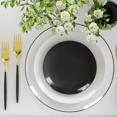 Disposable Clear, Black And White Dinnerware Set