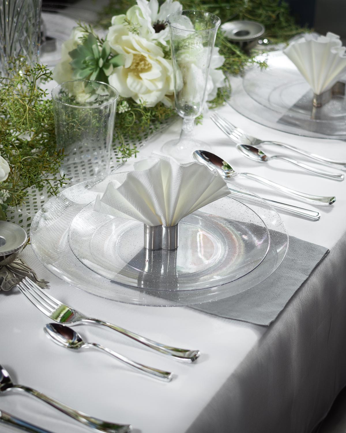 Disposable Silver Sparkle Dinnerware Set