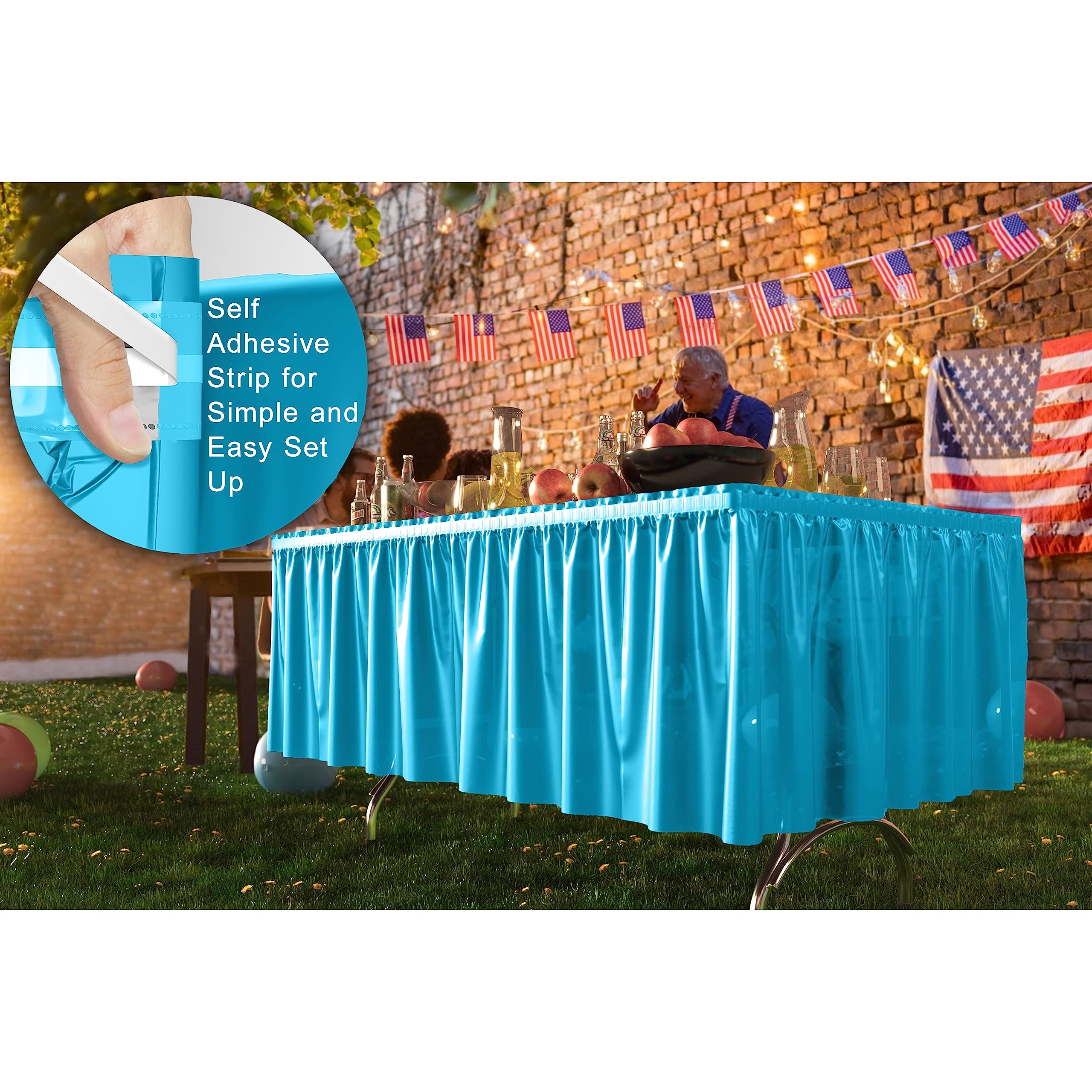 Turquoise Plastic Table Skirt | 6 Pack