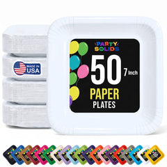 7 In. White Square Paper Plates - 50 Ct.