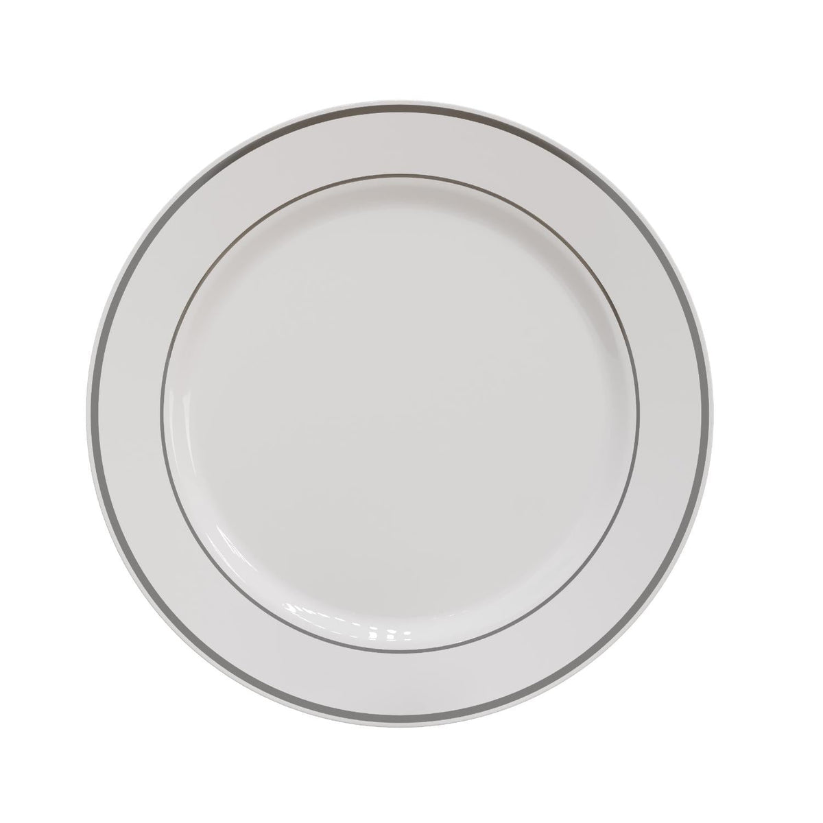 10.25 In. White/Silver Line Design Plastic Plates | 120 Count