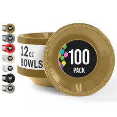 12 Oz. Gold Plastic Bowls | 100 Count