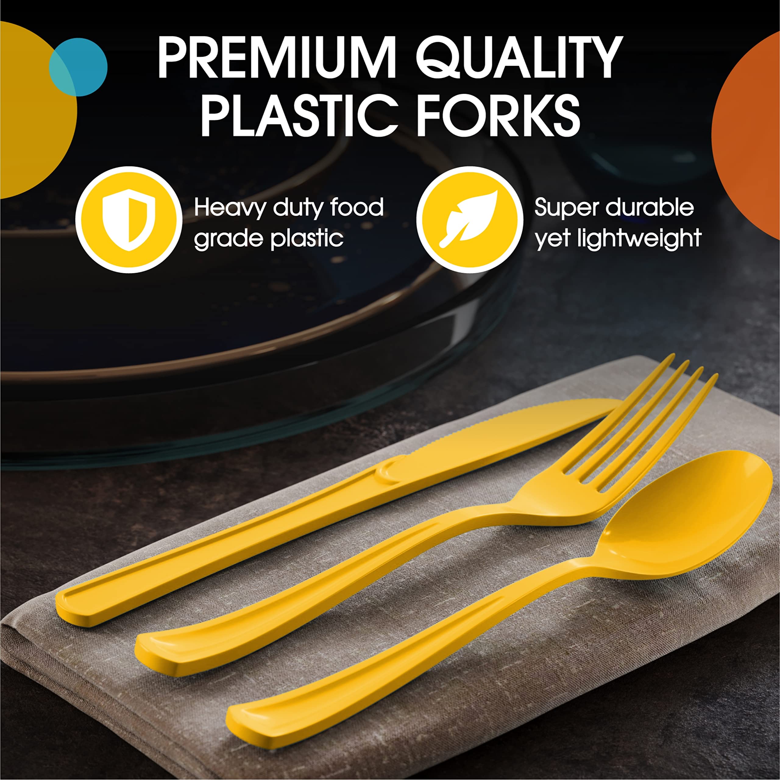 Heavy Duty Yellow Plastic Forks | 50 Count