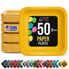 9 In. Yellow Square Paper Plates - 50 Ct.