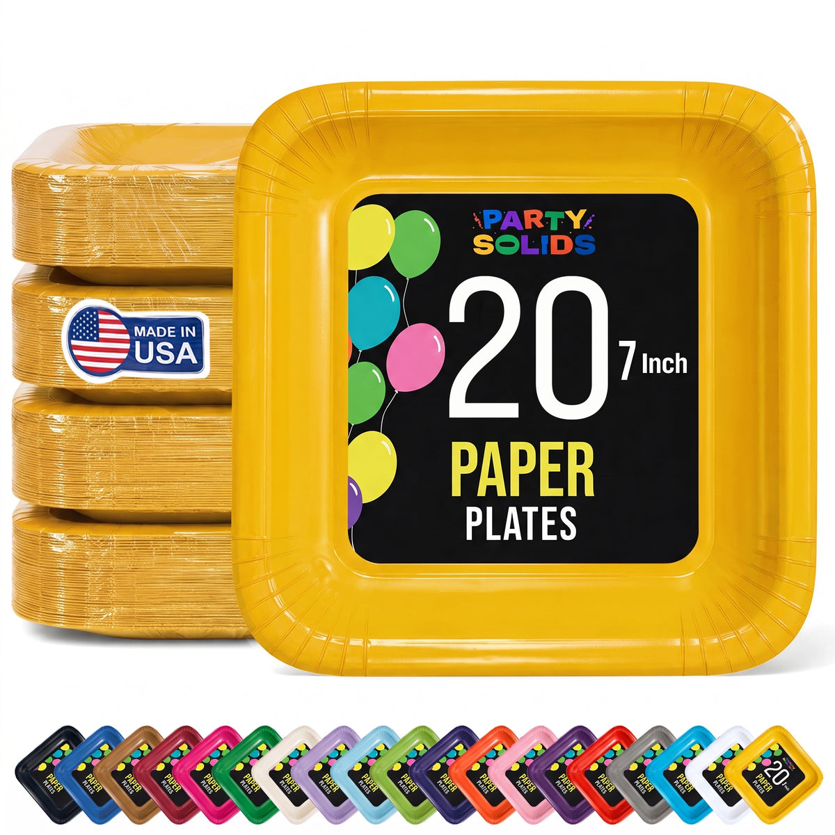 7 In. Yellow Square Paper Plates - 20 Ct.