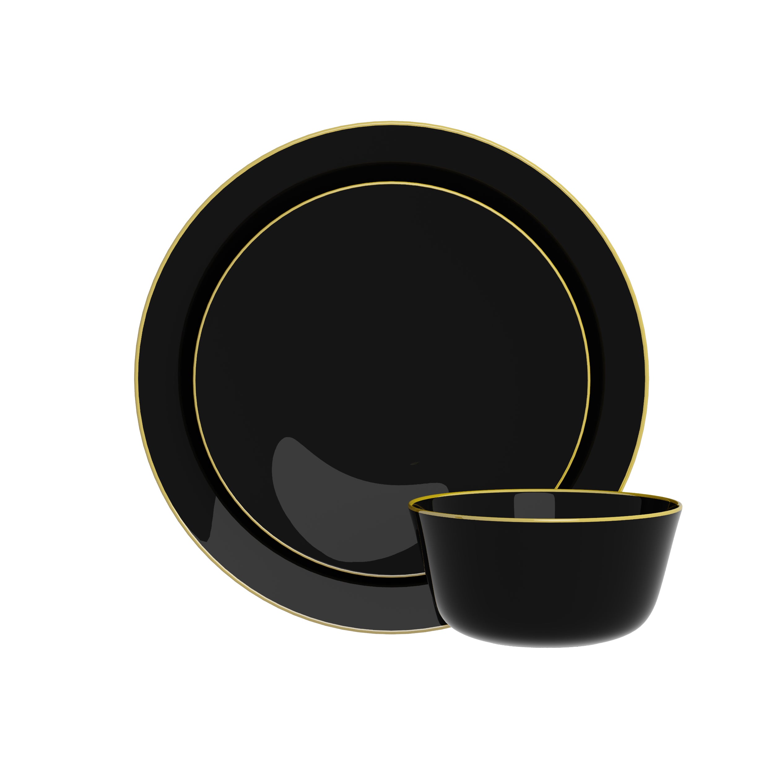 Classic Black Design Plastic Bowls | Gold Rim 10 Count