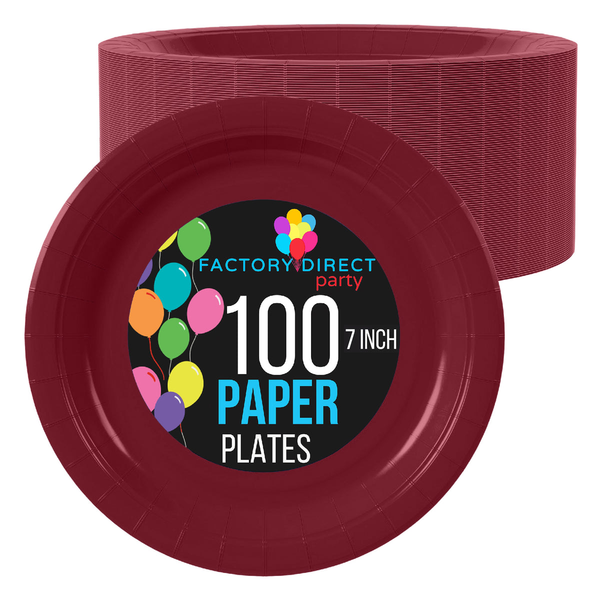 7 In. Burgundy Paper Plates | 100 Count