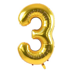 34" Number 3 Gold Mylar Balloon