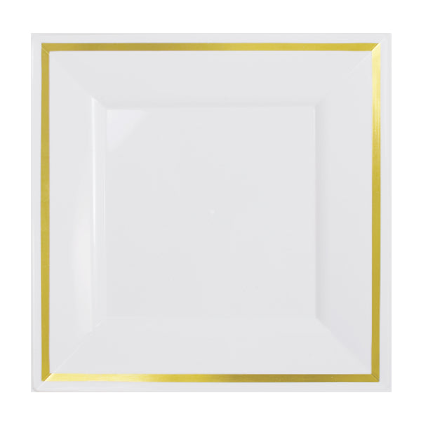 9.5 In. White/Gold Line Square Plates | 10 Count