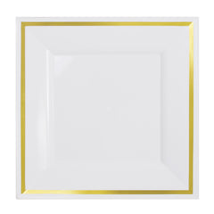 9.5 In. White/Gold Line Square Plates | 10 Count