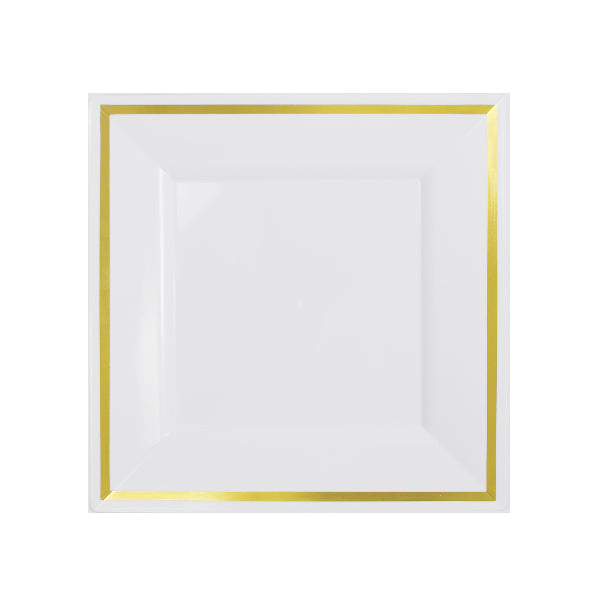 8 In. White/Gold Line Square Plates | 10 Count