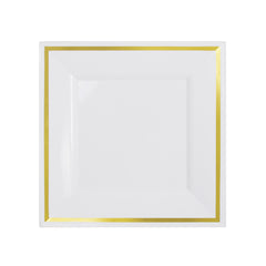 8 In. White/Gold Line Square Plates | 10 Count