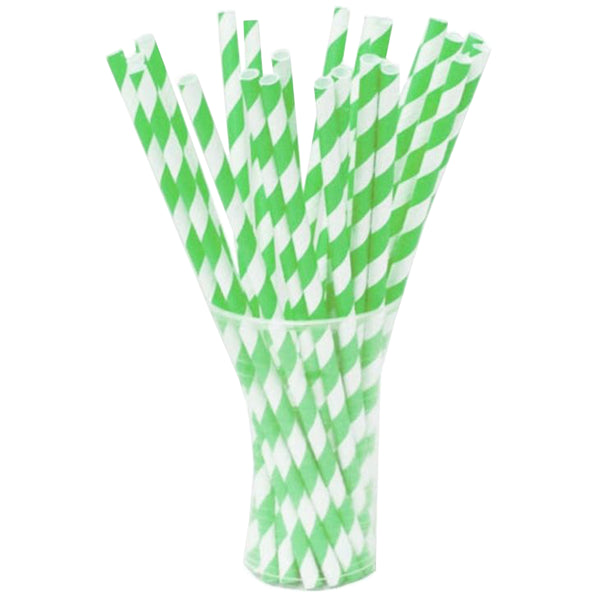 Lime Green Striped Paper Straws | 25 Count