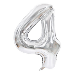 34" Number 4 Silver Mylar Balloon