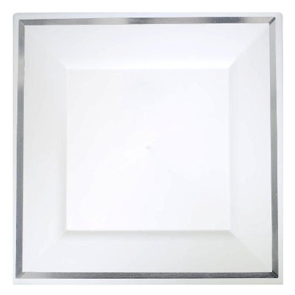 10.75 In. White/Silver Line Square Plates | 10 Count