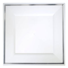 10.75 In. White/Silver Line Square Plates | 10 Count