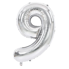 34" Number 9 Silver Mylar Balloon